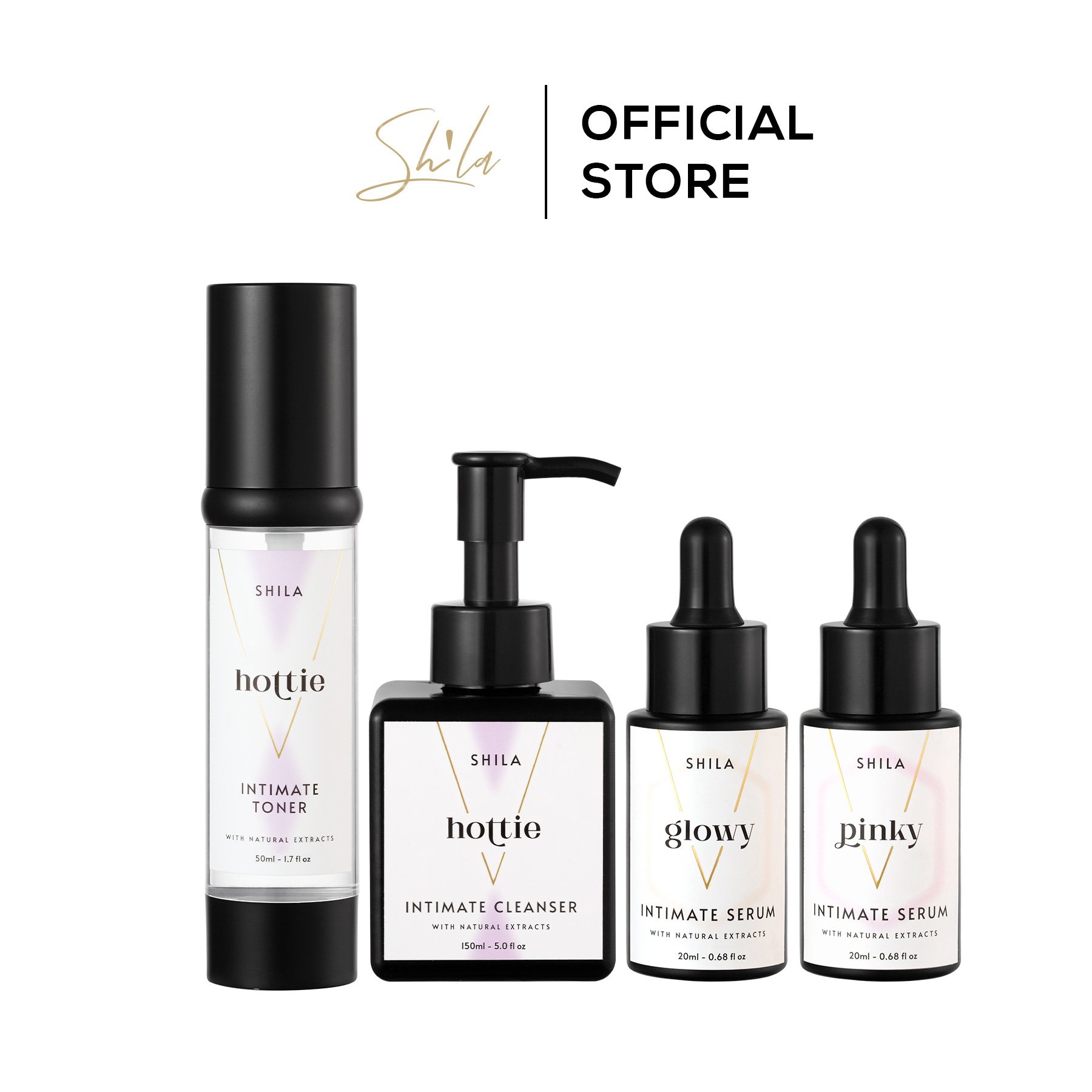 Bộ 4 chăm sóc vùng kín Shila (Shila Intimate Toner, Shila Intimate Cleanser, Shila Serum Pinky, Shila Serum Glowy