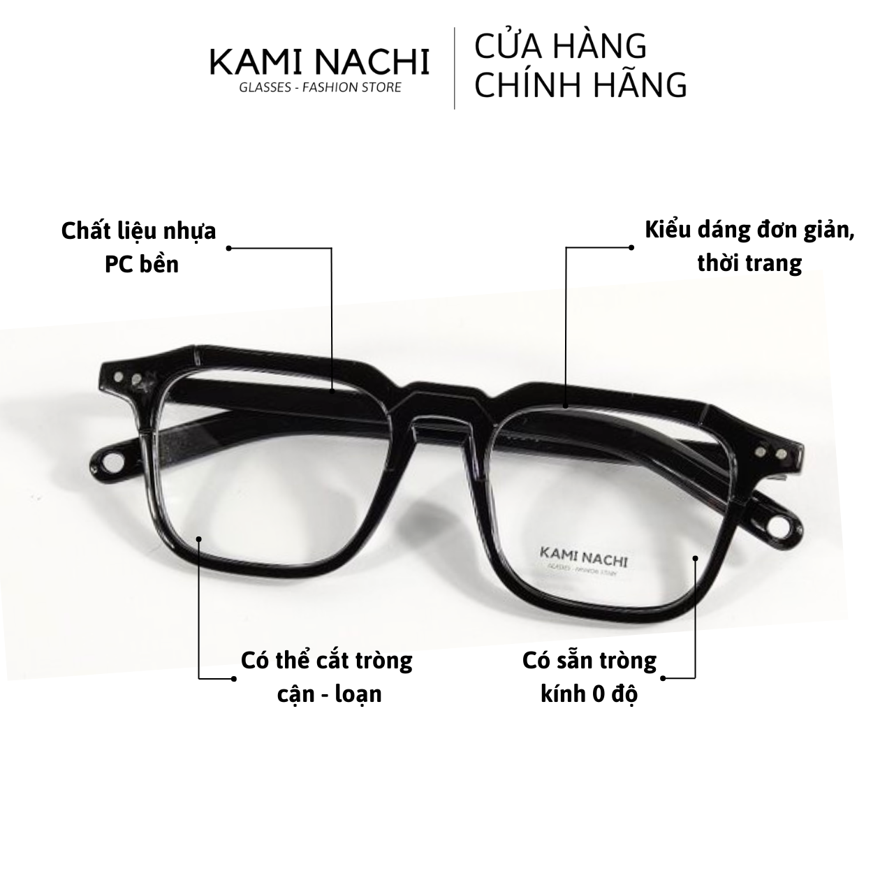 Gọng kính nhựa dáng vuông KAMI NACHI phong cách Âu Mỹ Z3327