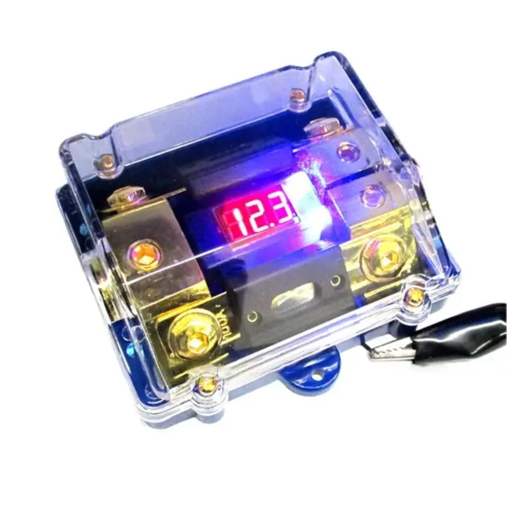 Cầu chì ANL 100A chia nguồn ô tô 1 ra 2  tự ngắt có bảng hiển thị điện áp Led mạ vàng 24K cao cấp
