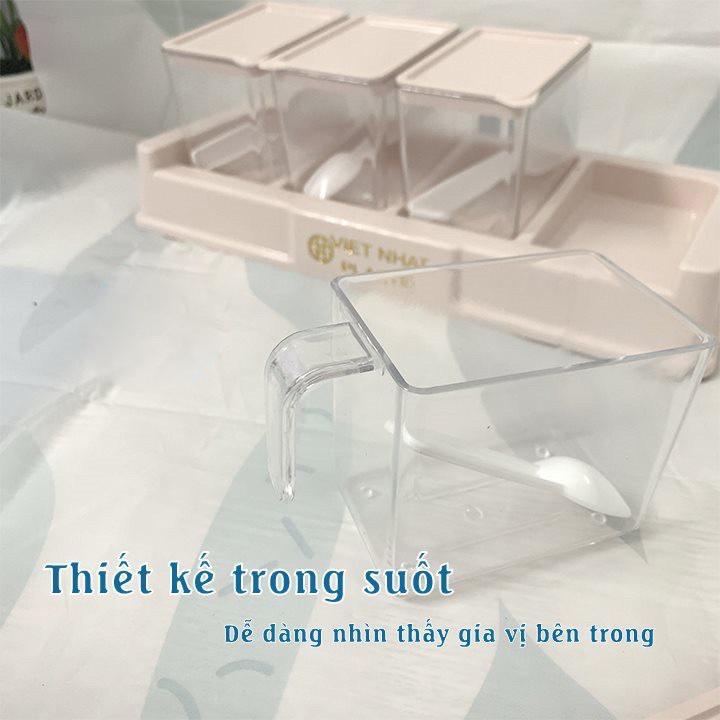 Bộ 4 lọ đựng gia vị có thìa Việt Nhật -Hũ đựng gia vị có nắp đậy tiện dụng bền đẹp TNX 2939