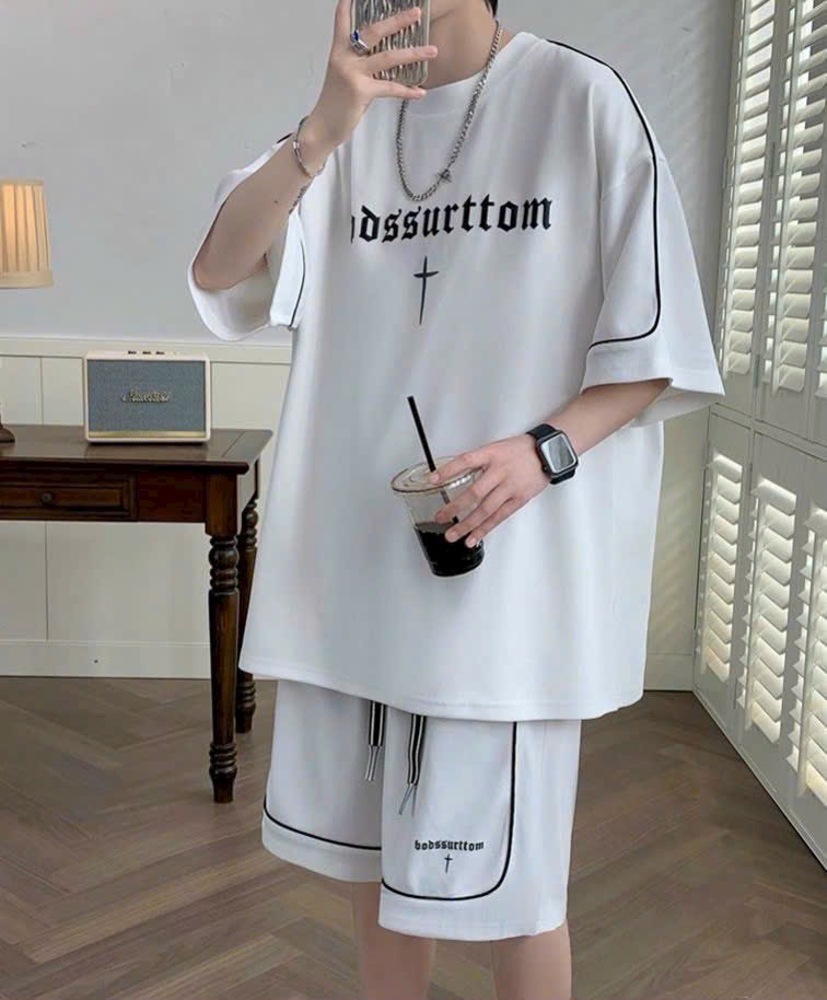 Bộ thể thao nam nữ chất liệu tổ ong loại 1 form unisex quần trên gối, [FREESHIP] Sét Đồ Bộ Thun Bao Đẹp Mang Cá Tính Kèm Họa Tiết Dấu Cộng Giữa, Bộ Quần Áo Thể Thao Nam Nữ mặc nhà Mùa Hè Unisex, Hình Thêu Sắc Nét, Phong Cách Cao Cấp