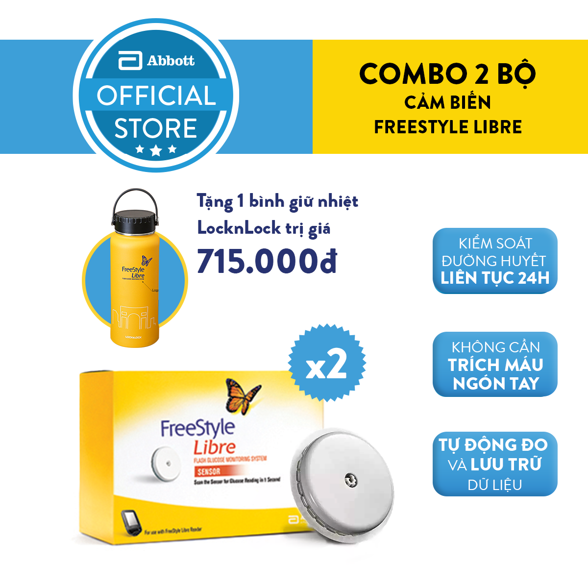 Combo 2 bộ cảm biến FreeStyle Libre tặng 1 bình giữ nhiệt Lock & Lock