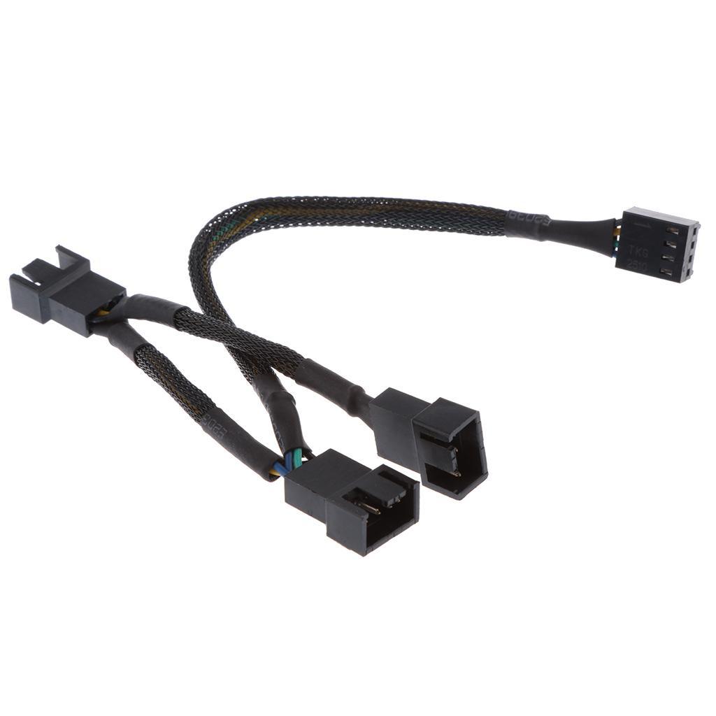 4 Power Cable PWM Fan Splitter to 3 Adapter Black Sleeved