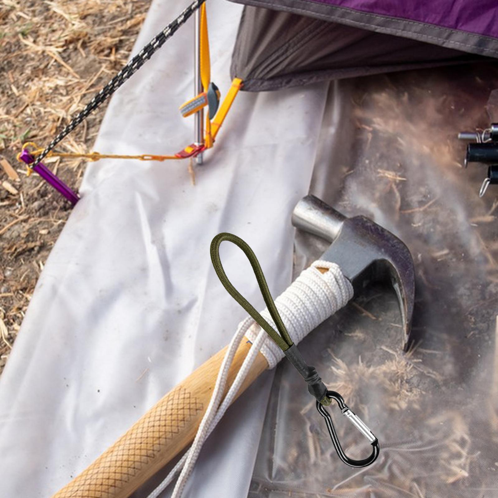 2xBungee Cord with Carabiner Hook Bungee Canopy Ties for Tarpaulin Tarps Tents Green