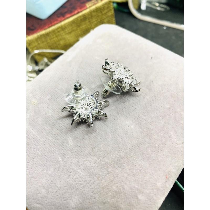 Bông tai đính phale hoa tuyết, bạc âu 925