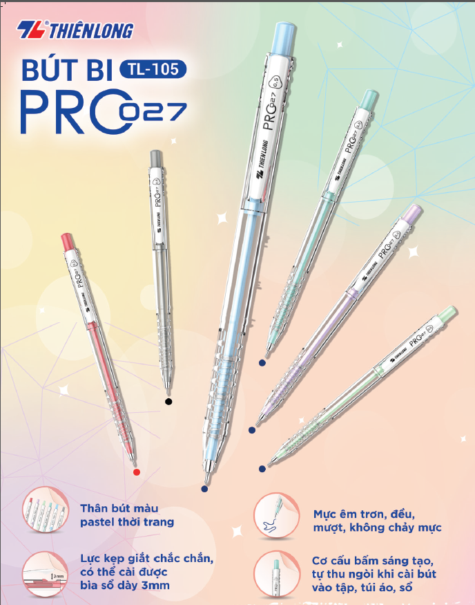Bút Bi Pro 027 0.5 mm - Thiên Long TL-105 - Mực Đỏ