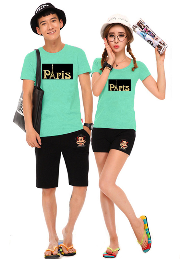 Bộ Áo Thun Đôi Paris - Màu Xanh Ngọc