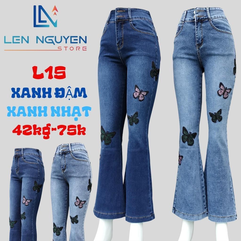 L15_Quần jean nữ, loe, lưng cao, quần bò nữ dáng ôm, quần rin nữ có big size, cho 42kg đến 75kg,LEN NGUYEN STORE - Xanh Nhạt