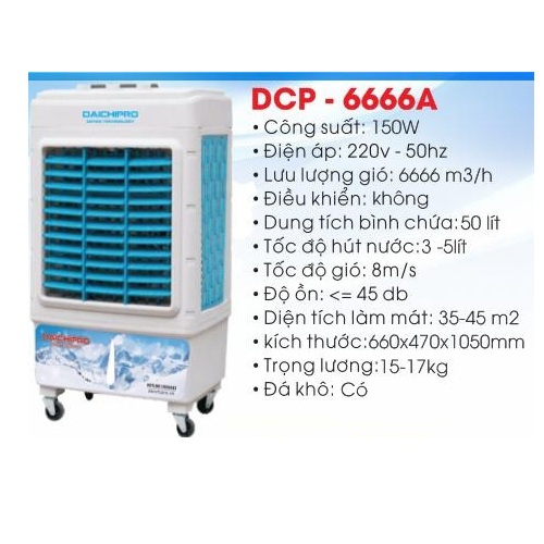 Máy Làm Mát Không Khí - Quạt Điều Hòa Daichipro DCP-6666A - Chính Hãng