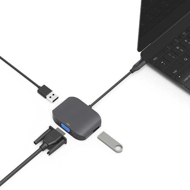 Giắc chuyển đổi USB-C ra VGA cho Macbook thêm 2 cổng USB