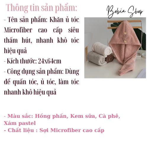 Khăn quấn tóc nhanh khô, Khăn ủ tóc siêu thấm hút Microfiber cao cấp, mềm mịn, bông xốp 2 cúc gấu dễ thương