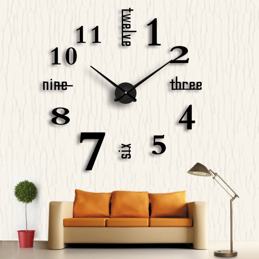 Đồng hồ trang trí treo tường - gắn tường sáng tạo loại lớn 3D DH01-D Decoshop68 - màu đen