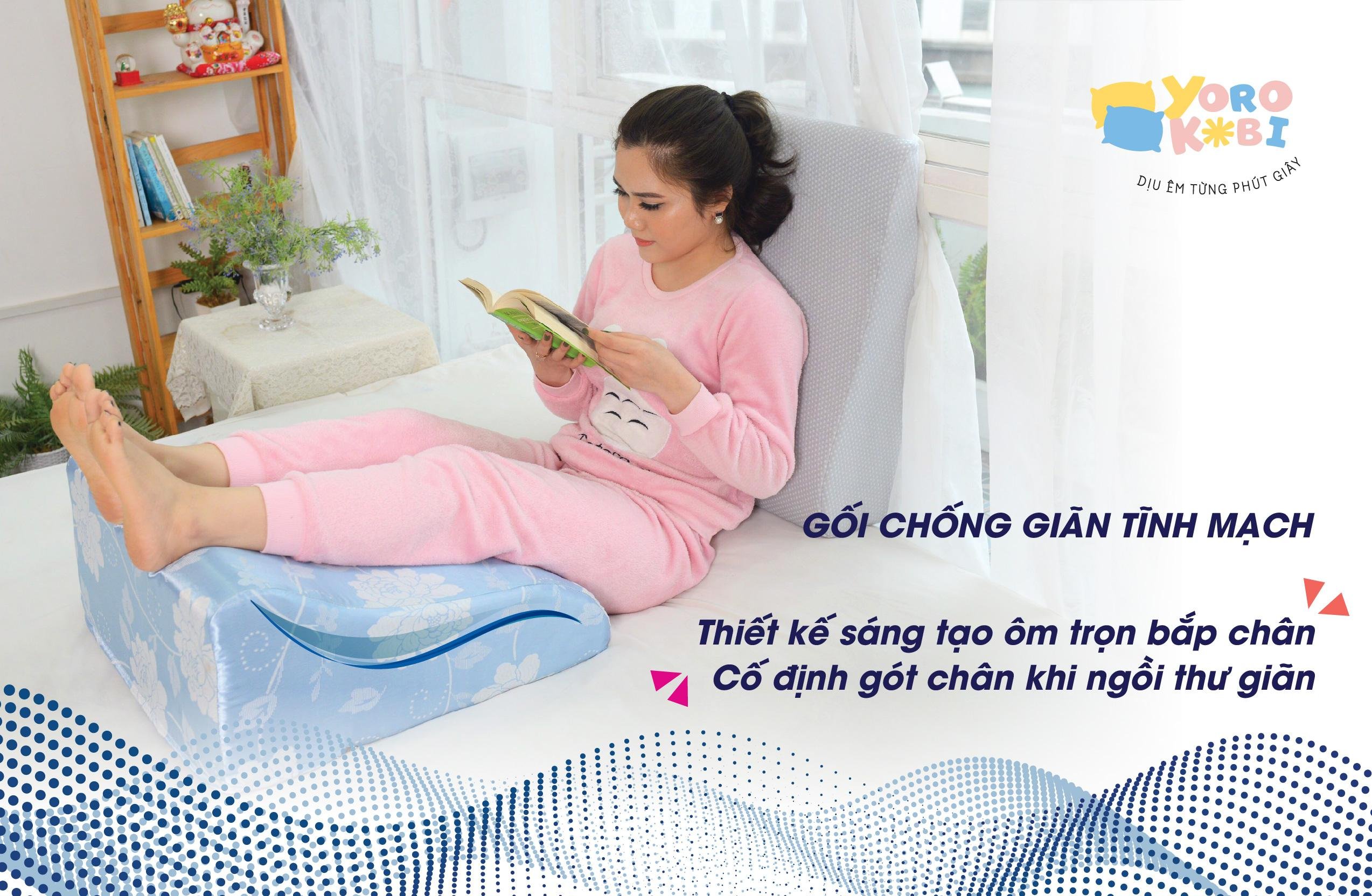 Gối kê chân chống giãn tĩnh mạch YOROKOBI cao 25cm dành cho người đau nhức chân, tiểu đường, tê bì, vọp bẻ, kiến bò, mẹ bầu phù chân tích nước - hàng thương hiệu-VÀNG NHẠT