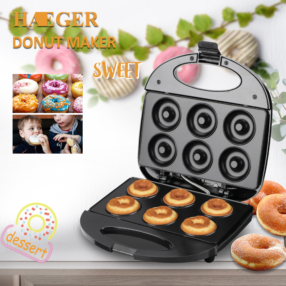 Máy Nướng 6 Bánh Donut Tự Động HAEGER 220 V Electric Sandwich Toaster Maker Machine PVN2934