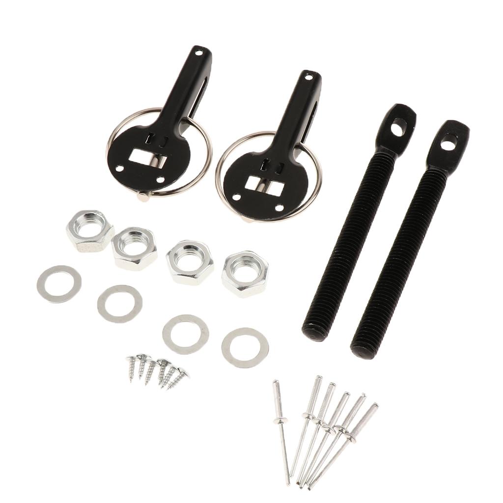 Black Bonnet Hood, Aluminum Car Latch Pin Key Lock Kit for Racing Sports Car