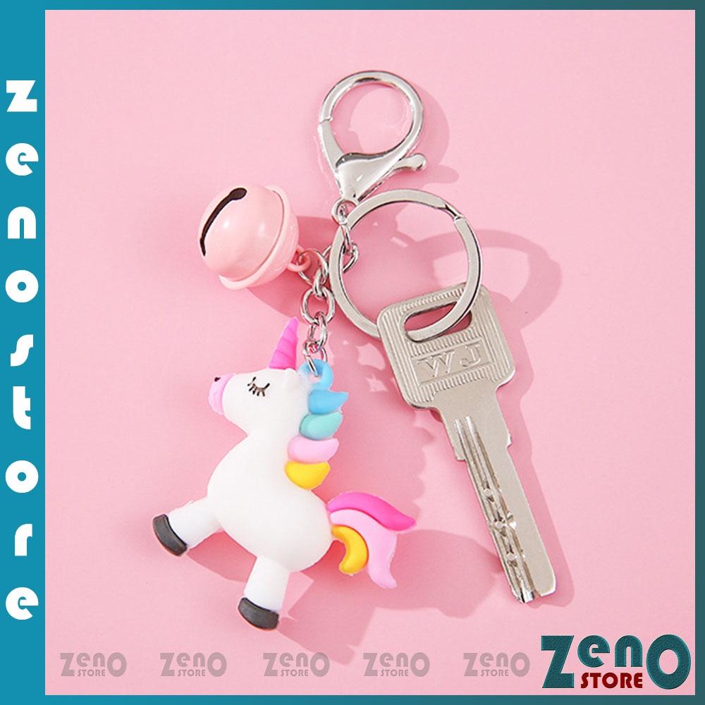Móc khóa ngựa kỳ lân, có chuông, móc khoen tròn và móc chốt bật snap hook