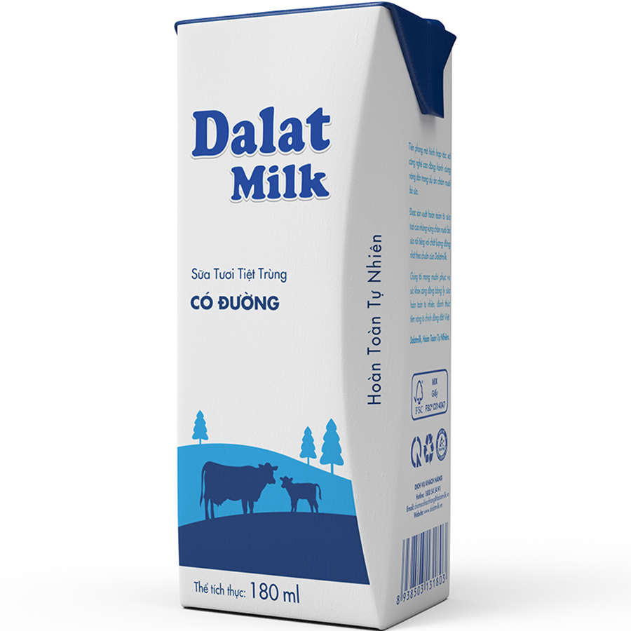  Thùng 48 hộp Sữa Tươi Tiệt Trùng Có Đường Dalatmilk 180ml (48 hộp x 180ml)