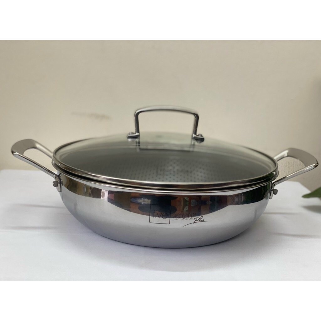 Chảo Lẩu Tổ Ong blackcube Chống Dính, Sâu Lòng, 2 Quai Tổ Ong Inox 304 Fiverstar Standard Plush Liền Khối 24cm/26cm/28cm 3 lớp siêu bền, không trầy xước dùng được bếp từ
