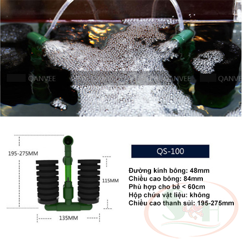 Lọc bio đôi Qanvee QS 100, 200, 100A, 200A lọc sủi vi sinh kèm hộp chứa vật liệu lọc bể cá tép