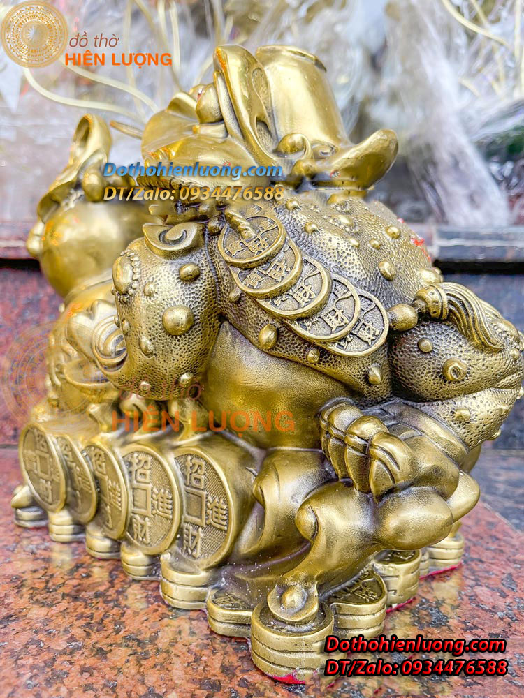 Tượng Cóc Ngậm Tiền Cưỡi Mây Ôm Hồ Lô Bằng Đồng Nguyên Chất Kích Thước 27x17x24cm, Nặng 4kg - Đồ Thờ Hiên Lượng
