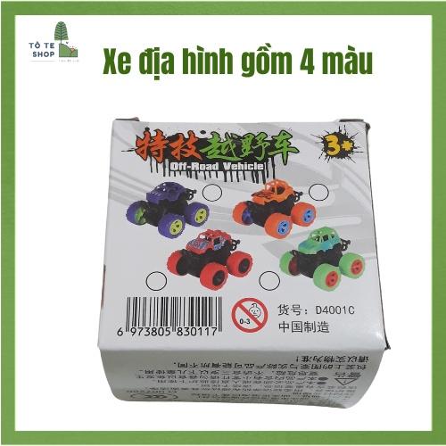 Xe ô tô địa hình mini, chạy đà quán tính, xoay 360 độ, gồm 4 màu xanh lá, tím, đỏ, cam