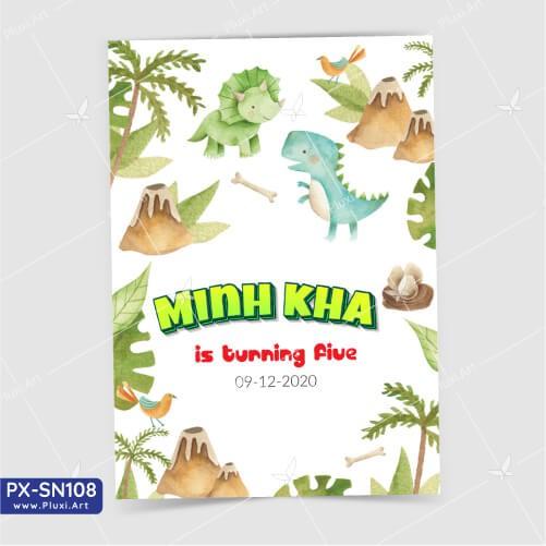 Thiệp thôi nôi – sinh nhật Khủng Long Pluxi (PX_SN108)