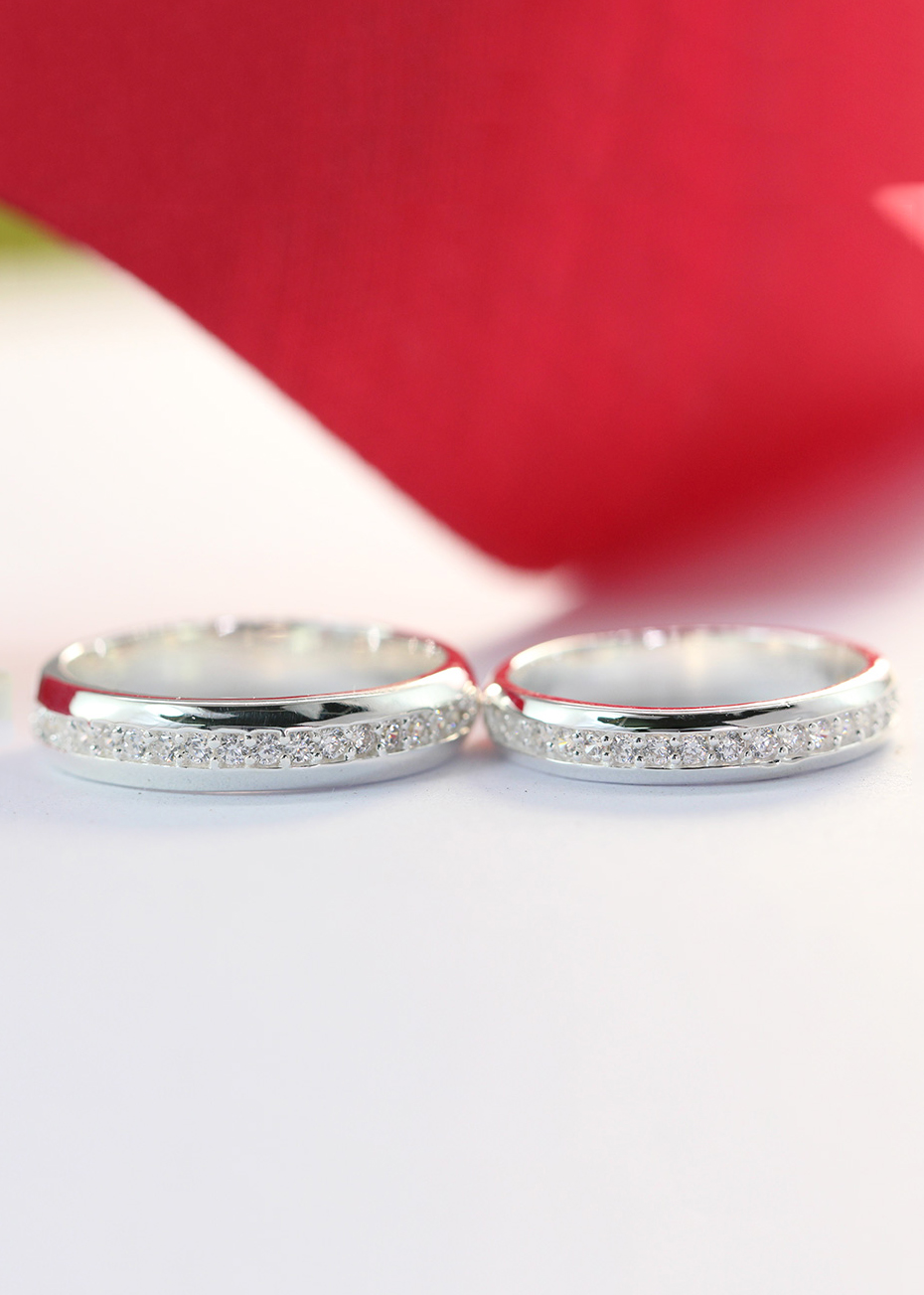 Nhẫn đôi bạc nhẫn cặp bạc đẹp đính đá cách điệu ND0357