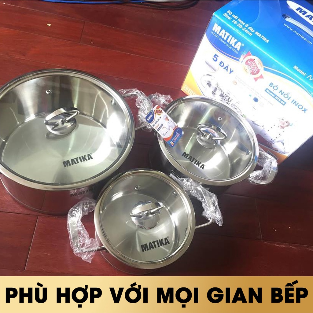 Bộ nồi inox 5 đáy,nồi inox cao cấp Matika MTK-C5 dùng được bếp từ,hiện đại-HÀNG CHÍNH HÃNG