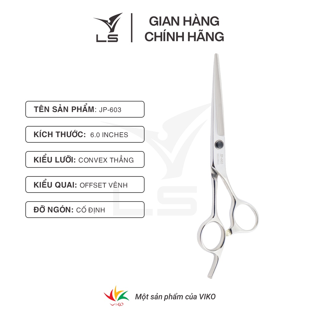 Kéo cắt tóc VLS lưỡi thẳng quai offset vênh đỡ ngón cố định JP603