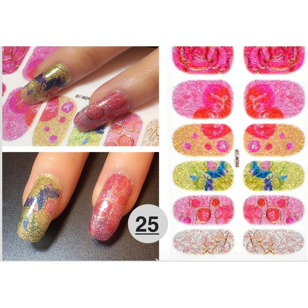 Lô 12 sticker móng tay nail art hoa hồng- quà tặng kèm 1 giũa mini và 2 khăn khô vô trùng