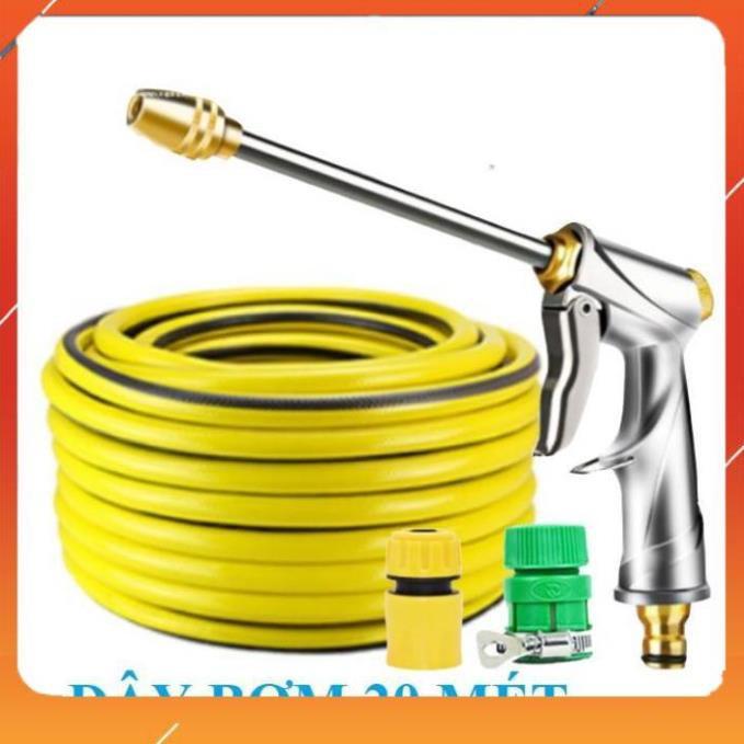 Vòi Xịt️Evoucher Bộ dây vòi xịt nước rửa xe, tưới cây , tăng áp 3 lần, loại 20m 206701-2 đầu đồng, cút, nối