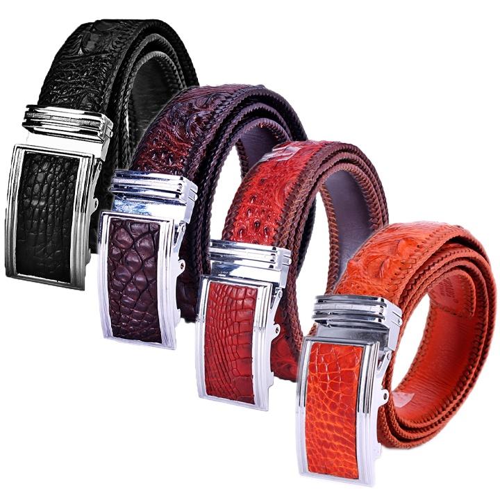 HC4701-02-03-04 - Thắt lưng nam da cá sấu Huy Hoàng đan viền 4P gai màu đen, nâu đất, nâu đỏ, vàng bò