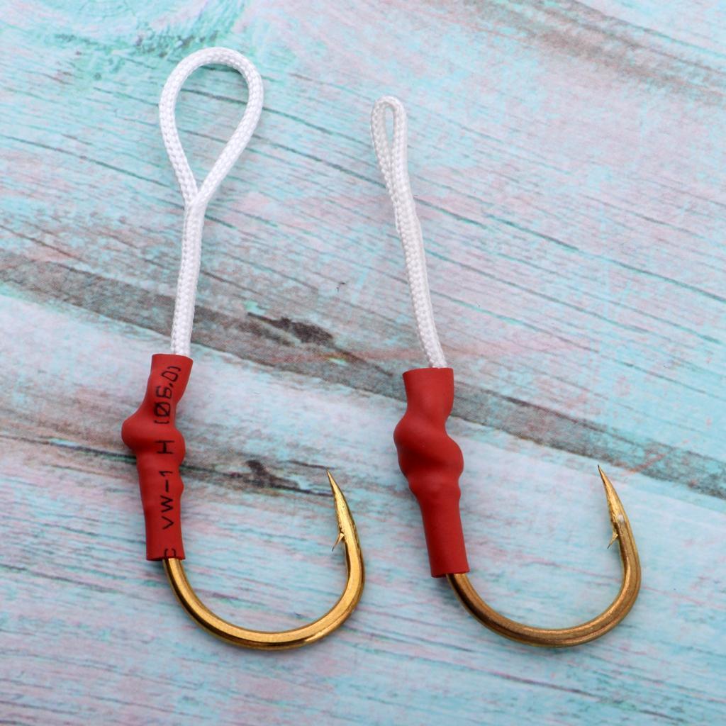 2 Pieces Stainless Steel Jig Jigging Fish Hook Assist Fishing Hook with White PE Line