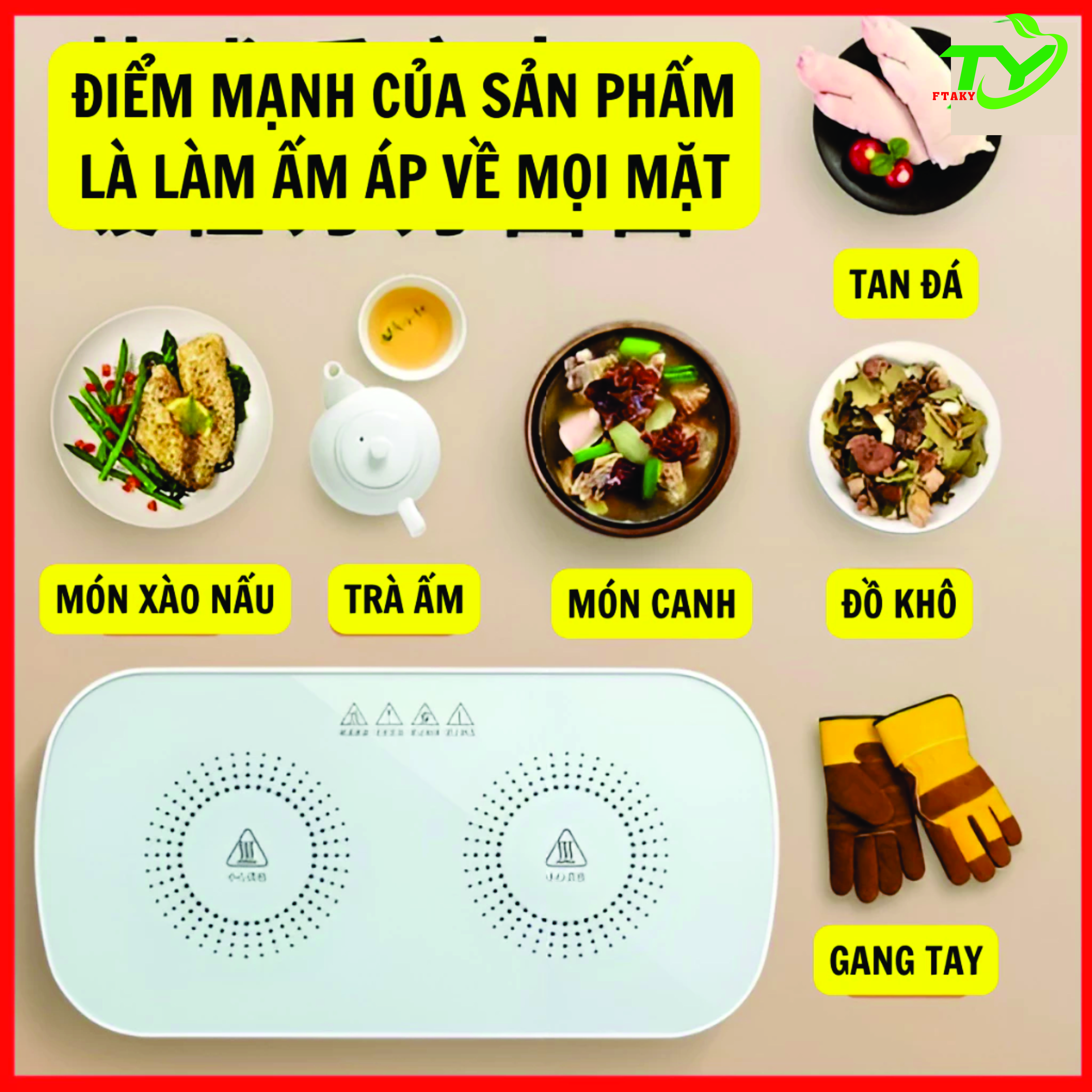 Khay Hâm Nóng Thức Ăn Đa Năng Tiện Lợi - Mặt Kính Cường Lực Chắc Chắn Hàng Nhập Khẩu