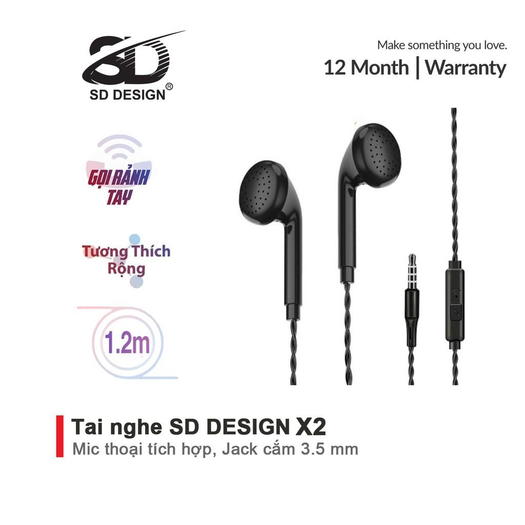 Tai nghe nhét tai SD DESIGN X2 sử dụng cho các dòng iphone, samsung, oppo,.. jack cắm 3.5mm. bảo hành 1 đổi 1