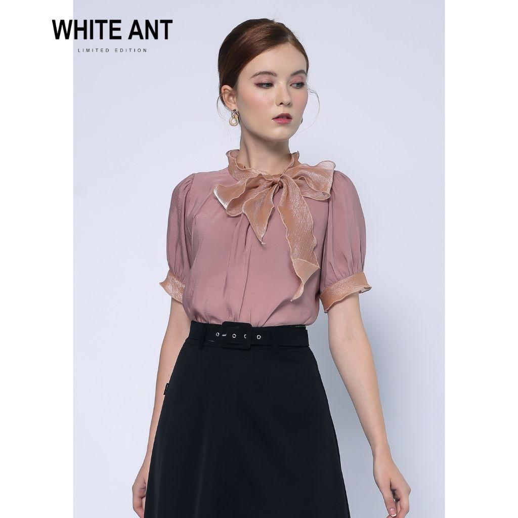 Áo Sơ Mi Cổ Nơ Tơ Organza Cao Cấp White Ant
