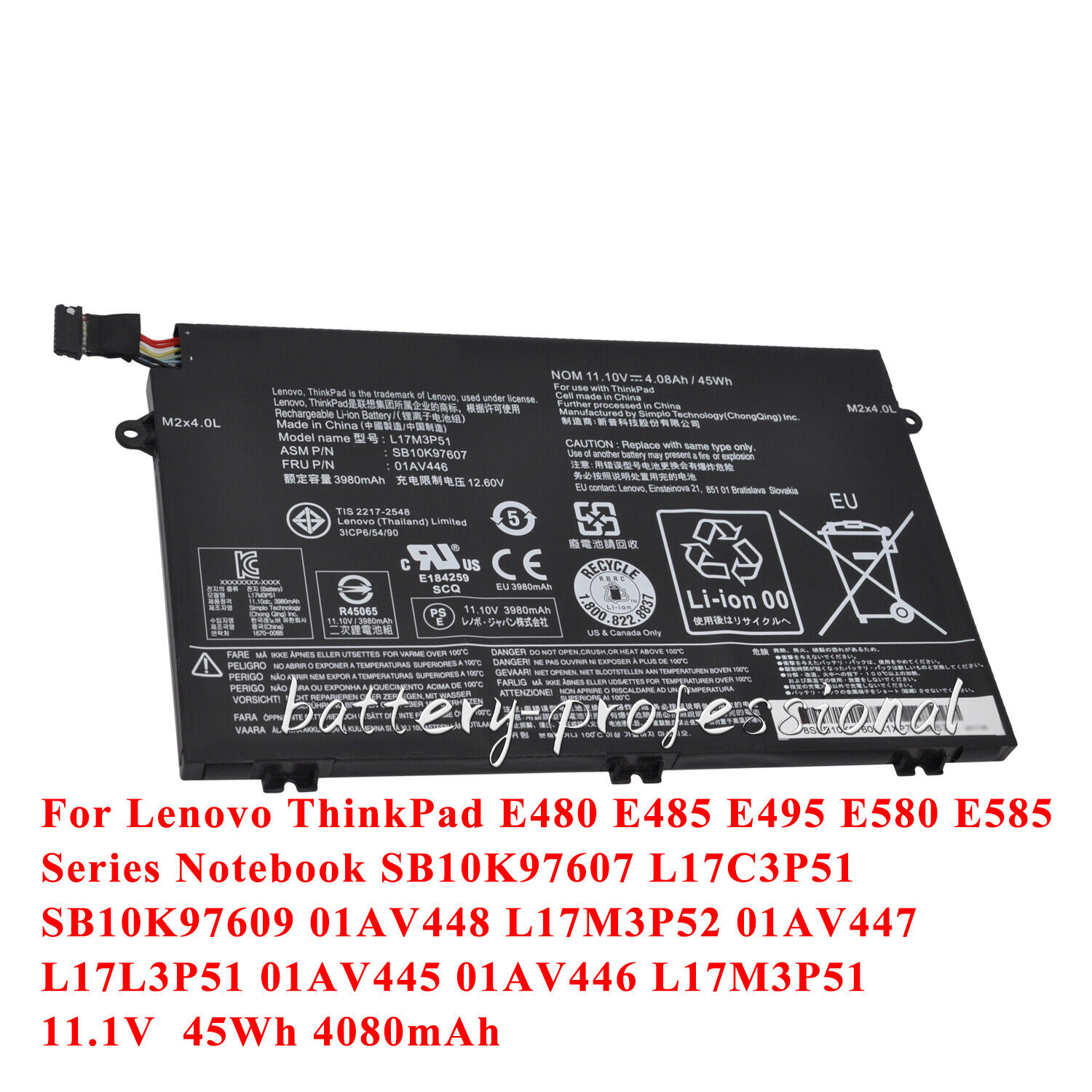 Pin Battery dùng cho Lenovo E480 E485 E495 E580 E585 E590 E595 L17M3P52 L17L3P51 L17M3P51 01AV447 01AV446