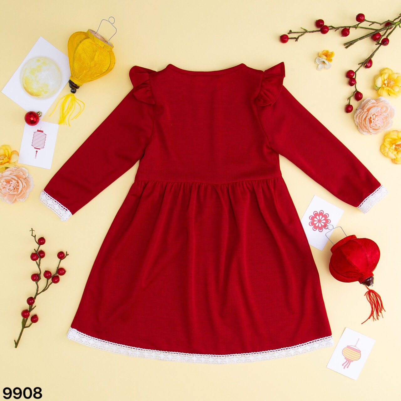 Váy đỏ phối ren cho bé gái 18-24m