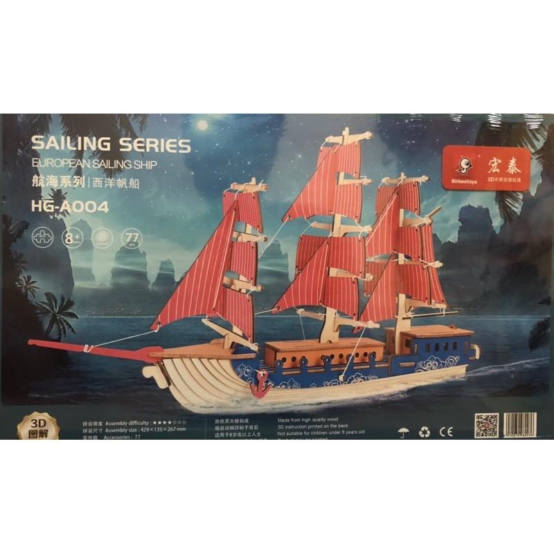 Mô hình 3D gỗ - Thuyền buồm Sailing ship cắt laser- đồ chơi lắp ráp gỗ