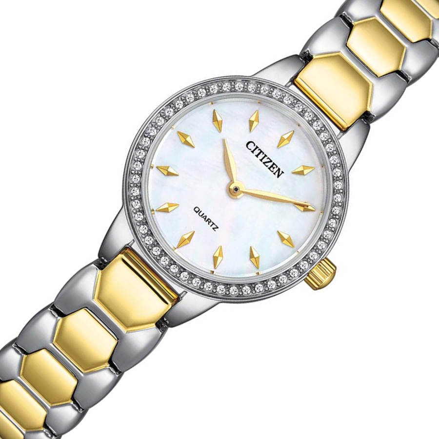Đồng Hồ Nữ Citizen Pin-Quartz Đính Đá Swarovski Dây Thép Không Gỉ EZ7014-55D - Mặt Xà Cừ (24mm)