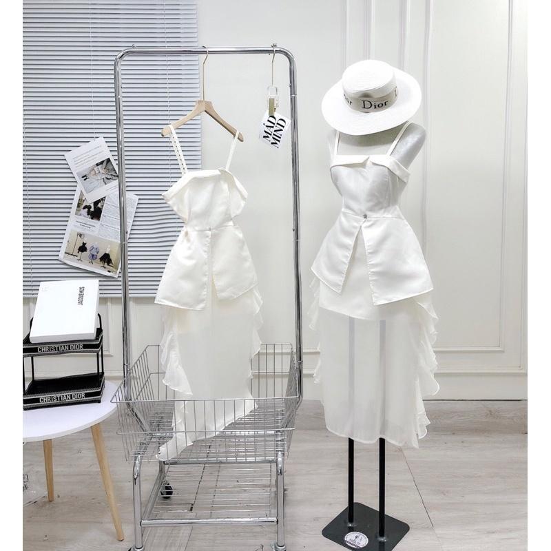 ĐẦM VÁY DỰ TIỆC 2 DÂY CÚP NGỰC PHỐI TƠ NHŨ 3 LỚP THIẾT KẾ SANG TRỌNG TÔN DÁNG