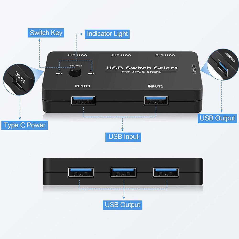 Công tắc USB KVM Switch USB 2.0 Switch KVM cho Windows 10 PC Máy in chuột 2 PCS Chia sẻ 4 Thiết bị Công tắc USB