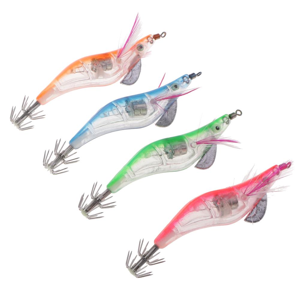 4pcs Glow In Dark Squid Jig Hooks Shrimp Fishing Lures With Luminous Hook