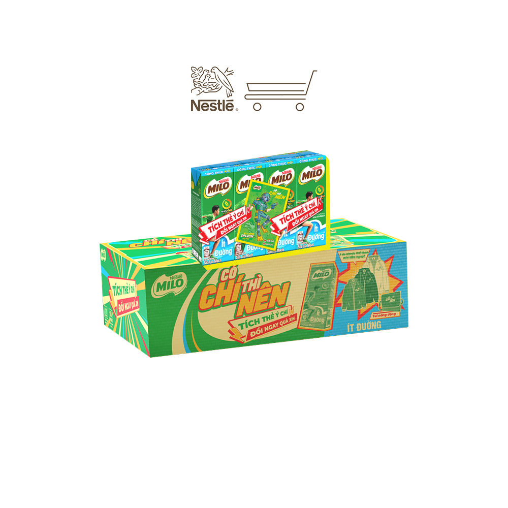 KHUYẾN MÃI SĂN THẺ ĐỔI QUÀ Sữa Nestlé MILO Ít đường thùng 48 hộp x 180ml