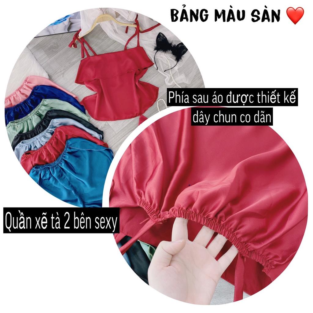 Đồ ngủ 2 dây, Bộ ngủ lụa mùa hè, Đồ bộ nữ mặc nhà Dây Cột chất satin mát mẻ- Phuongaliceshop