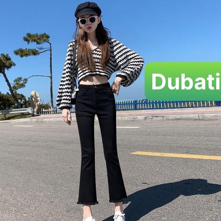 QUẦN JEAN NỮ ỐNG LOE CHẤT BÒ ĐEN SIÊU CO GIÃN NÂNG MÔNG LƯNG CAO SANG CHẢNH- DB 222- DUBATI FASHION