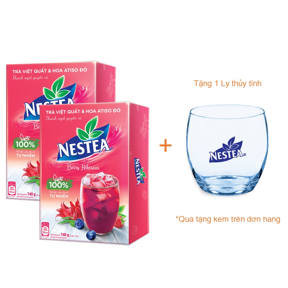 Combo 2 hộp trà việt quất và hoa atiso đỏ Nestea (Hộp 10 gói x 14g) - [Tặng 1 ly thủy tinh]