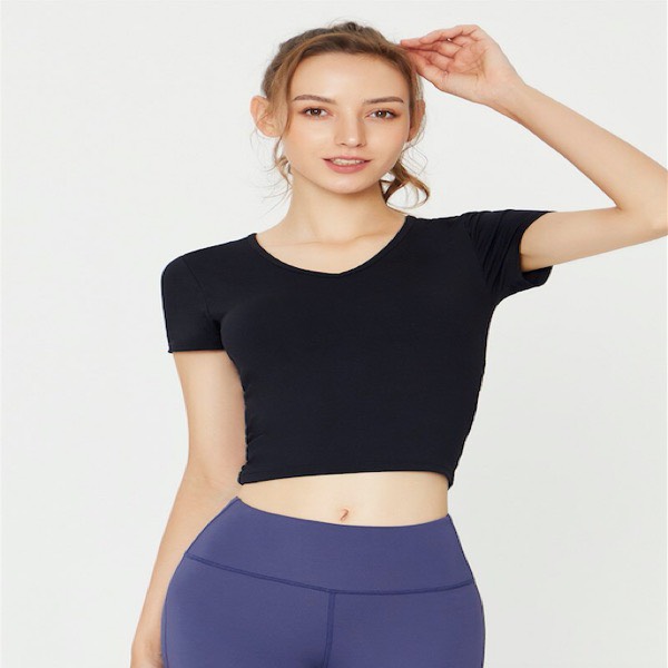 Áo cộc tay tập YOGA, GYM  dáng croptop trẻ trung, Áo có kèm sẵn mút ngực_ QNA103