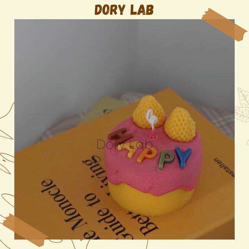 Nến Thơm Bánh Kem Chữ Happy Màu Sắc Dâu Tây - Dory Lab