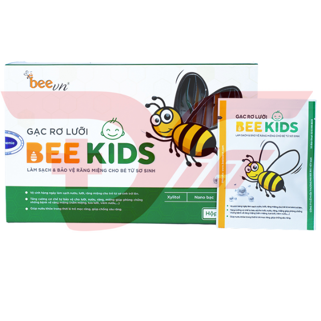 Gạc rơ lưỡi Bee Kids Hộp 36 gói [Chính hãng] - Vải dệt an toàn, chăm sóc và làm sạch răng miệng trẻ sơ sinh trở lên